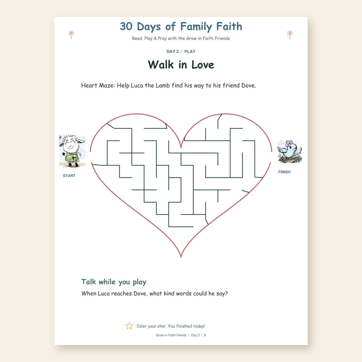 Day 2 heart maze activity page